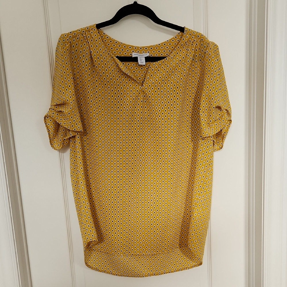 Carolina Belle Yellow Geometric V-Neck Blouse